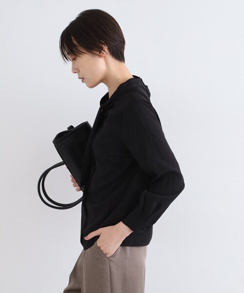 INDIVI（インディヴィ）の「◆【洗える】シアーストライプ柄ボウタイブラウス（シャツ/ブラウス・レディース・ホワイト/ブラック/ナチュラル・38/34/19/15 /13/05）」の9枚目の写真
