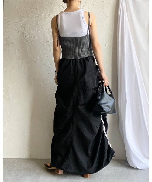 【着用2回】カデュネ　ギザギザ変形ロングスカート　ベージュ×ブラック♡ドット 着用2回】カデュネ ギザギザ変形ロングスカート ベージュ