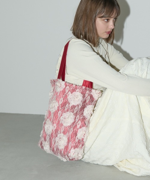 idem（イデム）の「lace rose satin bag / レースローズサテンバッグ（トートバッグ・レディース・クリーム/レッド・FREE）」の12枚目の写真