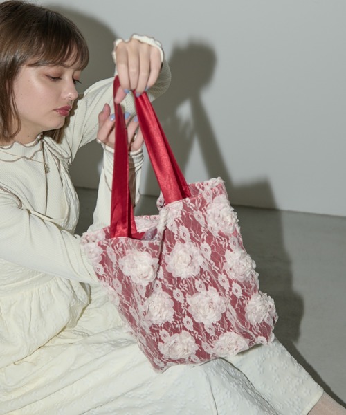 idem（イデム）の「lace rose satin bag / レースローズサテンバッグ