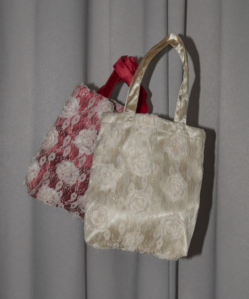 idem（イデム）の「lace rose satin bag / レースローズサテンバッグ（トートバッグ・レディース・クリーム/レッド・FREE）」の20枚目の写真
