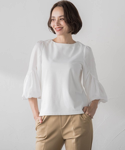 【セール】【WEB限定カラーあり】デザインスリーブブラウスライクプルオーバー≪洗濯機で洗える≫（Tシャツ/カットソー）｜Viaggio Blu（ビアッジョブルー）