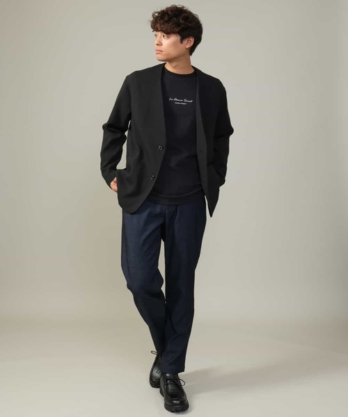 a.v.v（アーヴェヴェ）の「【ON/OFF兼用】スマートツイードノーカラージャケット(セットアップ可)（ノーカラージャケット・メンズ・ブラウン/ブラック・46/48/50）」の4枚目の写真