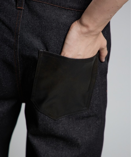 MandO(エムオー)(エムオー)の「【MandO】合皮配色デニムストレートパンツ/セットアップ可(デニムパンツ・メンズ・ブラック/インディゴブルー・SMALL/MEDIUM/LARGE)」の5枚目の写真