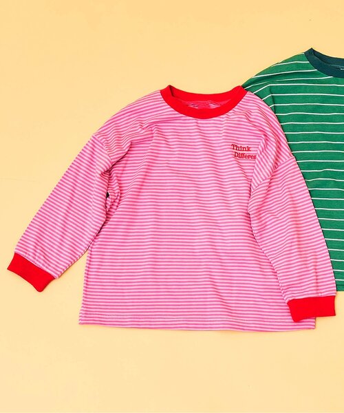 BREEZE（ブリーズ）の「【WEB限定】マルチボーダーTシャツ（Tシャツ/カットソー・キッズ・サックスブルー/ブラック/オフホワイト/グリーン/ピンク・150/90/100/110/120/130/140/80）」の5枚目の写真