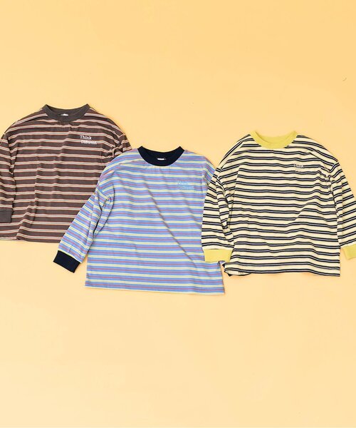 BREEZE（ブリーズ）の「【WEB限定】マルチボーダーTシャツ（Tシャツ/カットソー・キッズ・サックスブルー/ブラック/オフホワイト/グリーン/ピンク・150/90/100/110/120/130/140/80）」の6枚目の写真