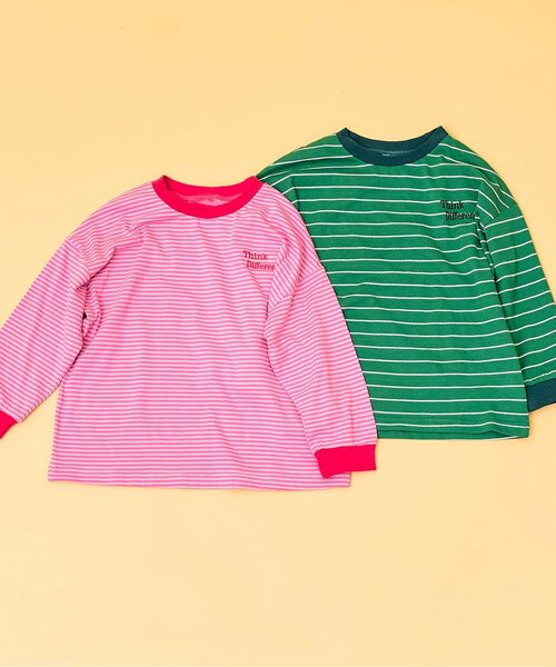 BREEZE（ブリーズ）の「【WEB限定】マルチボーダーTシャツ（Tシャツ/カットソー・キッズ・サックスブルー/ブラック/オフホワイト/グリーン/ピンク・150/90/100/110/120/130/140/80）」の7枚目の写真