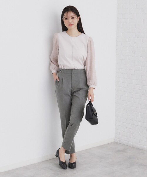 index（インデックス）の「◆サイドベルト付きストレッチテーパードパンツ【洗濯機洗い可/イージーアイロン/防シワ】（その他パンツ・レディース・グレー/チャコールグレー/ネイビー・42/36/38/40）」の5枚目の写真