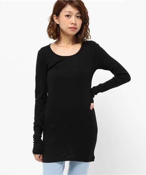 URCH RNA(アーチ アールエヌエー)の「M0156 スーピマフライスロングTシャツ(Tシャツ/カットソー・レディース・ブラック/ネイビー/オフホワイト/杢グレー/クリーム・MEDIUM)」の3枚目の写真