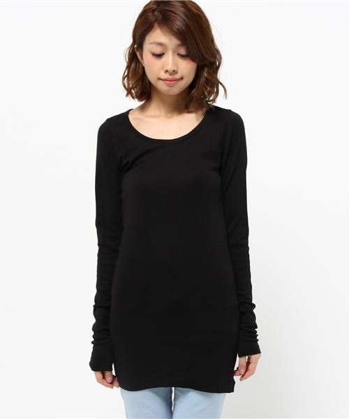URCH RNA(アーチ アールエヌエー)の「M0156 スーピマフライスロングTシャツ(Tシャツ/カットソー・レディース・ブラック/ネイビー/オフホワイト/杢グレー/クリーム・MEDIUM)」の12枚目の写真