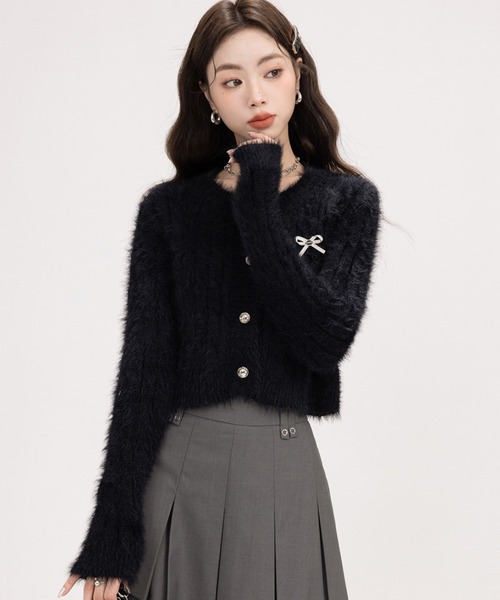 Sibra（シブラ）の「カラー追加で全6色！ふわっと可愛いシャギーニットカーディガン（ニット/セーター・レディース・ホワイト/ブラック/ブルー/ネイビー/イエロー/グレー・M）」の19枚目の写真