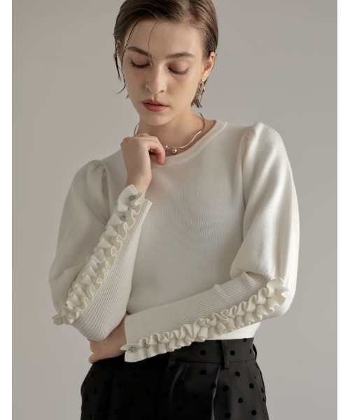 MEISM by Re:EDIT][2025AW COLLECTION]ビジュー×フリルスリーブニット