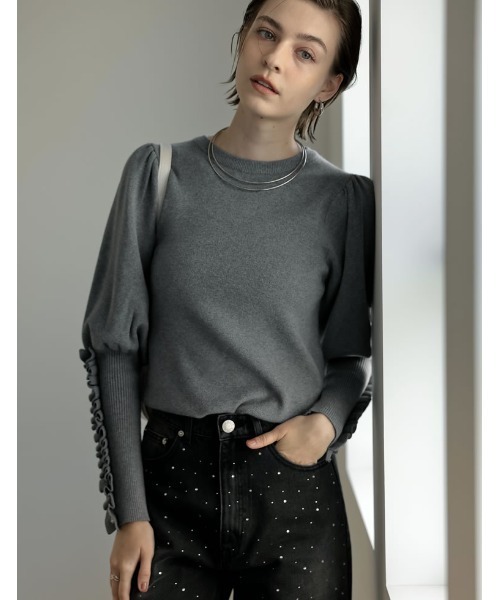 MEISM by Re:EDIT][2025AW COLLECTION]ビジュー×フリルスリーブニット