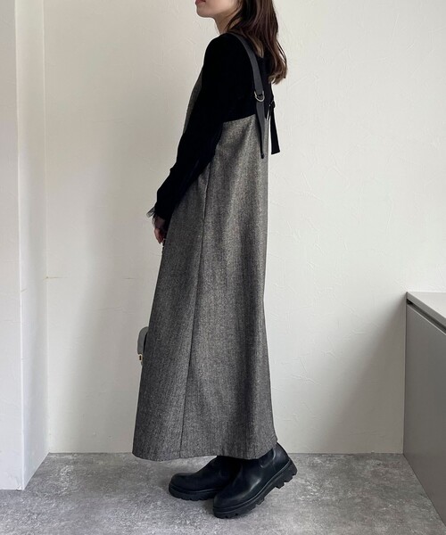 fredy emue（フレディエミュ）の「ツィード前開きキャミワンピース（ワンピース・レディース・チャコールグレー/ブラウン・36/38）」の5枚目の写真