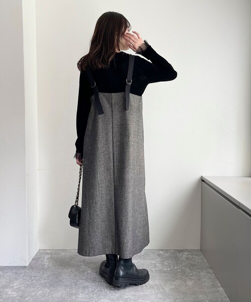 fredy emue（フレディエミュ）の「ツィード前開きキャミワンピース（ワンピース・レディース・チャコールグレー/ブラウン・36/38）」の6枚目の写真