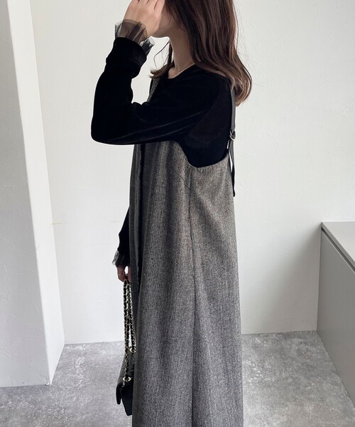 fredy emue（フレディエミュ）の「ツィード前開きキャミワンピース（ワンピース・レディース・チャコールグレー/ブラウン・36/38）」の8枚目の写真