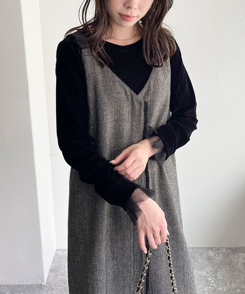 fredy emue（フレディエミュ）の「ツィード前開きキャミワンピース（ワンピース・レディース・チャコールグレー/ブラウン・36/38）」の9枚目の写真