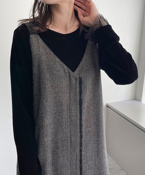 fredy emue（フレディエミュ）の「ツィード前開きキャミワンピース（ワンピース・レディース・チャコールグレー/ブラウン・36/38）」の10枚目の写真