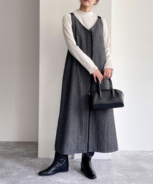 fredy emue（フレディエミュ）の「ツィード前開きキャミワンピース（ワンピース・レディース・チャコールグレー/ブラウン・36/38）」の14枚目の写真
