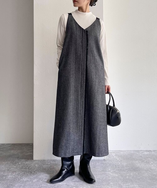 fredy emue（フレディエミュ）の「ツィード前開きキャミワンピース（ワンピース・レディース・チャコールグレー/ブラウン・36/38）」の15枚目の写真