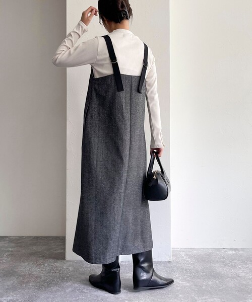 fredy emue（フレディエミュ）の「ツィード前開きキャミワンピース（ワンピース・レディース・チャコールグレー/ブラウン・36/38）」の16枚目の写真