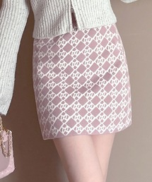 ロゴ総柄ニットミニスカート