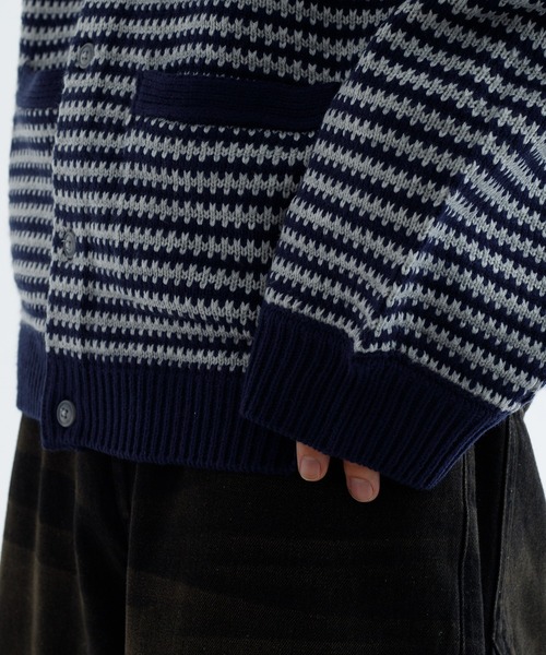 epnok（エプノック）の「【EPNK】Nuance border collar knit cardigan / ニュアンスボーダーカラーニットカーディガン（カーディガン/ボレロ・メンズ・ネイビー/ブラック・LARGE/SMALL/MEDIUM）」の20枚目の写真