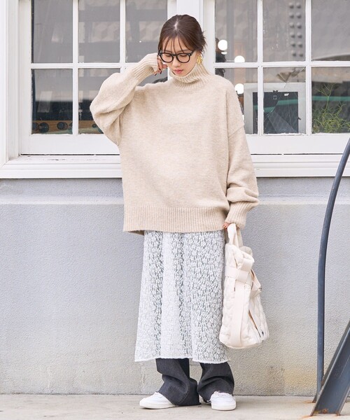 CULLNI フリンジタートルネックニット CULLNI】アシンメトリーフリンジ