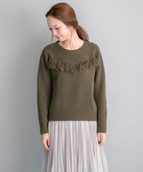 URBAN RESEARCH(アーバンリサーチ)の「UR フリンジニット(ニット/セーター・レディース・グレー/カーキ/ベージュ系その他・FREE)」の7枚目の写真