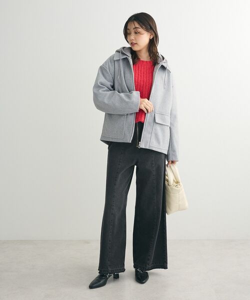 Green Parks(グリーンパークス)の「2WAYニットフードウールライクジャケット(その他アウター・レディース・杢グレー/イエロー/ベージュ系その他2・FREE)」の4枚目の写真