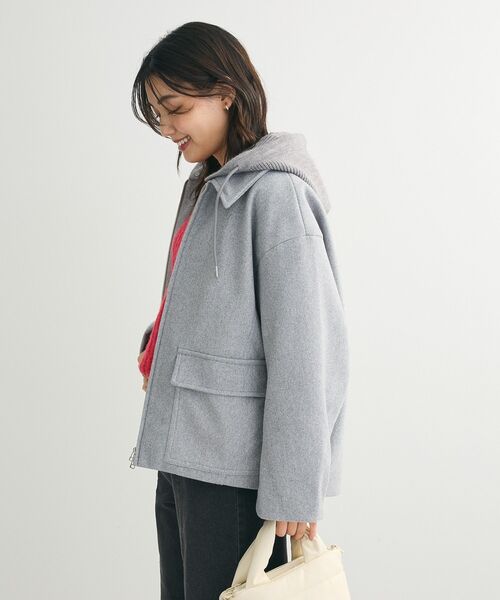 Green Parks(グリーンパークス)の「2WAYニットフードウールライクジャケット(その他アウター・レディース・杢グレー/イエロー/ベージュ系その他2・FREE)」の8枚目の写真