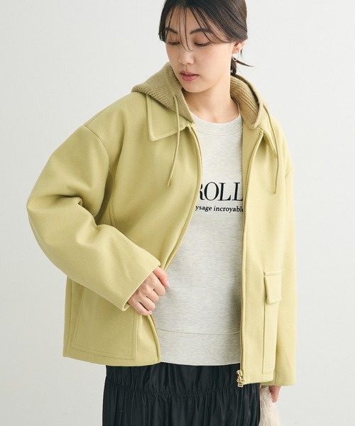 Green Parks(グリーンパークス)の「2WAYニットフードウールライクジャケット(その他アウター・レディース・杢グレー/イエロー/ベージュ系その他2・FREE)」の1枚目の写真