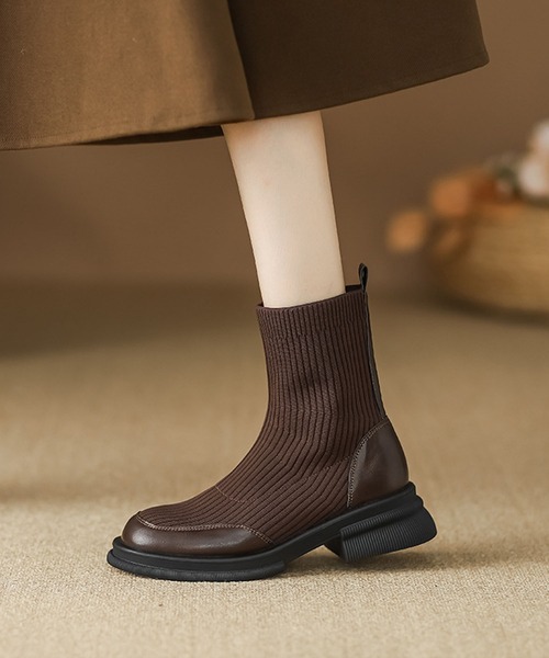 shoes365(シューズスリーシックスファイヴ)の「【shoes365】リブニットブーツ(ブーツ・レディース・ブラウン/ブラック・22.5cm/23.0cm/23.5cm/24.0cm/24.5cm)」の6枚目の写真