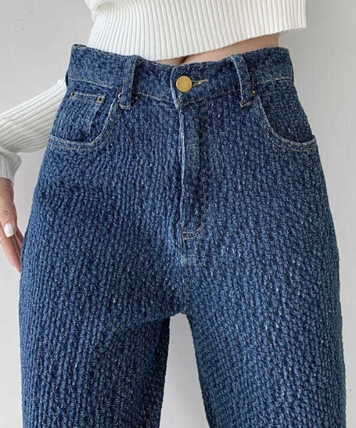 Coo+i(クーイ)の「ぽこぽこ生地ハイウエストストレートデニムパンツ(デニムパンツ・レディース・ブルー/ブラック・S/M/L)」の18枚目の写真