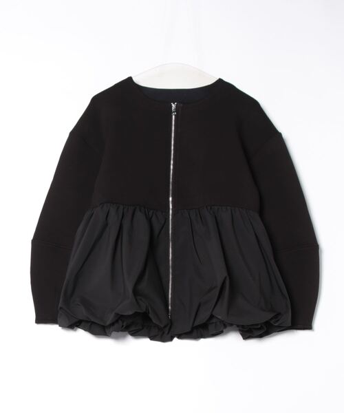 セール】ペプラムジップアップノーカラージャケット（ノーカラー