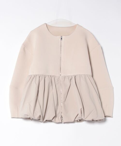 ペプラムジップアップノーカラージャケット（ノーカラー