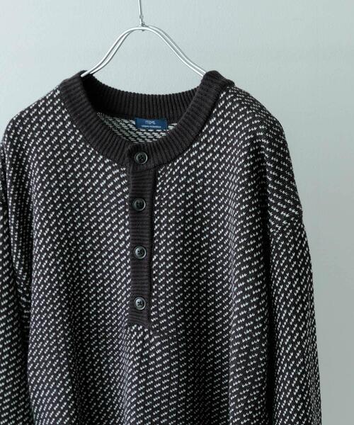 ITEMS URBANRESEARCH（アイテムズ アーバンリサーチ）の「バーズアイ ヘンリーネック ニット（ニット/セーター・メンズ・ブラック/ホワイト・MEDIUM/LARGE）」の12枚目の写真