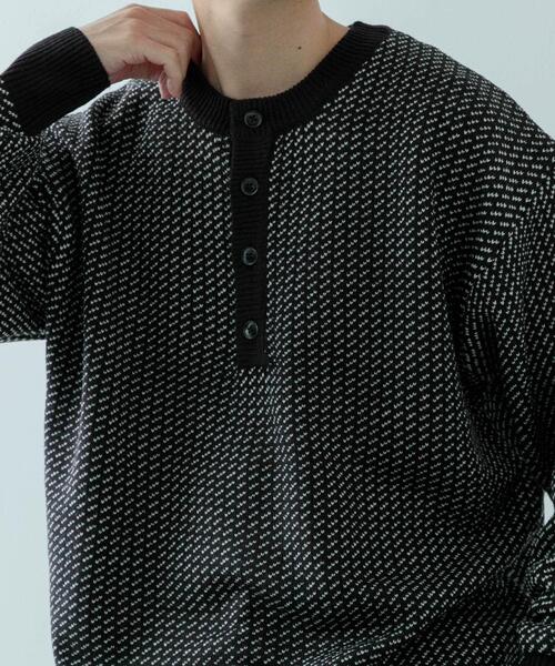 ITEMS URBANRESEARCH（アイテムズ アーバンリサーチ）の「バーズアイ ヘンリーネック ニット（ニット/セーター・メンズ・ブラック/ホワイト・MEDIUM/LARGE）」の11枚目の写真