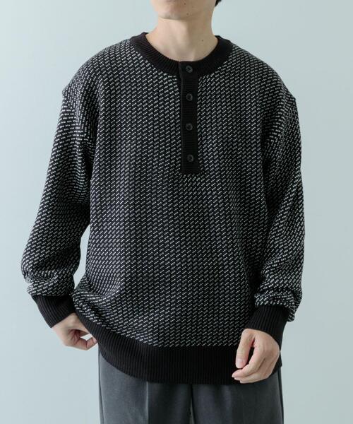 ITEMS URBANRESEARCH（アイテムズ アーバンリサーチ）の「バーズアイ ヘンリーネック ニット（ニット/セーター・メンズ・ブラック/ホワイト・MEDIUM/LARGE）」の10枚目の写真