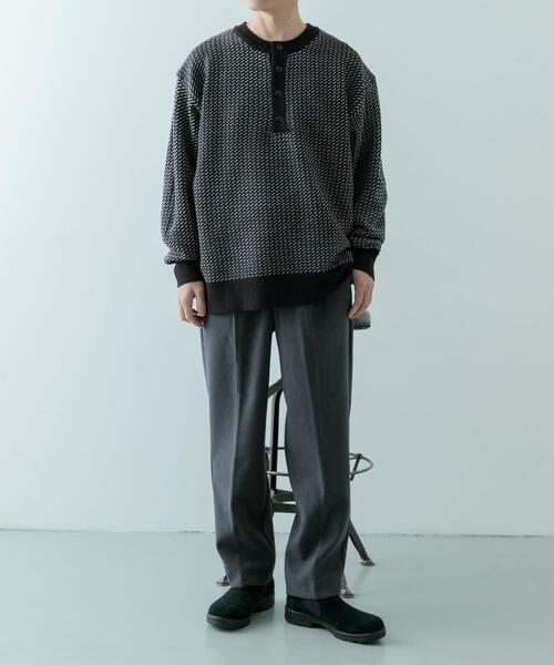 ITEMS URBANRESEARCH（アイテムズ アーバンリサーチ）の「バーズアイ ヘンリーネック ニット（ニット/セーター・メンズ・ブラック/ホワイト・MEDIUM/LARGE）」の9枚目の写真