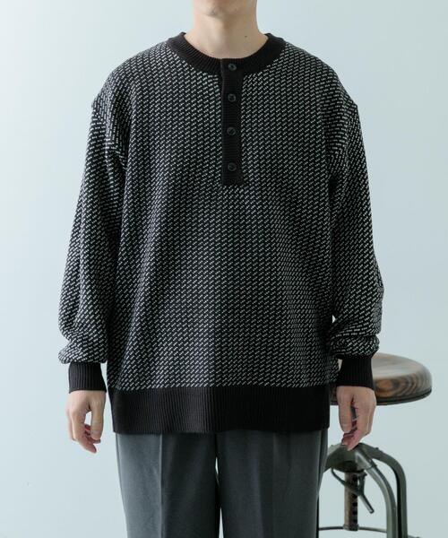 ITEMS URBANRESEARCH（アイテムズ アーバンリサーチ）の「バーズアイ ヘンリーネック ニット（ニット/セーター・メンズ・ブラック/ホワイト・MEDIUM/LARGE）」の7枚目の写真