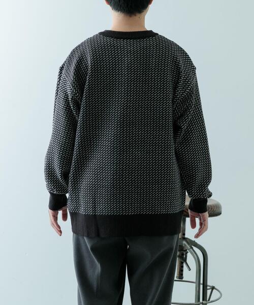 ITEMS URBANRESEARCH（アイテムズ アーバンリサーチ）の「バーズアイ ヘンリーネック ニット（ニット/セーター・メンズ・ブラック/ホワイト・MEDIUM/LARGE）」の5枚目の写真