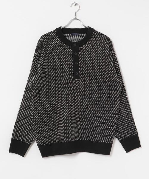 ITEMS URBANRESEARCH（アイテムズ アーバンリサーチ）の「バーズアイ ヘンリーネック ニット（ニット/セーター・メンズ・ブラック/ホワイト・MEDIUM/LARGE）」の4枚目の写真