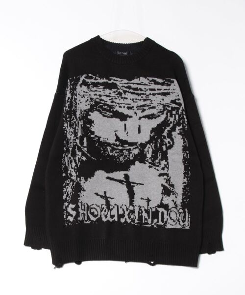 Bling Leads(ブリングリーズ)の「★Bling Leads★ダメージ加工 JQDクル-★Nニット(ニット/セーター・メンズ・グレー/ブラック・LARGE/MEDIUM)」の11枚目の写真