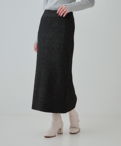 Cutie Blonde（キューティーブロンド）の「◆【セットアップ可】リブ編みの縦ラインですっきり見え ニットナロースカート（スカート・レディース・ライトベージュ/ブラック/スモーキーグリーン系・04/03/02/01）」の11枚目の写真