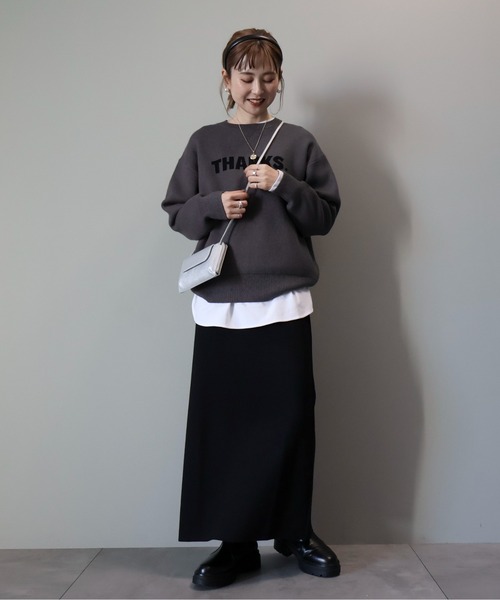 AMERICAN HOLIC（アメリカンホリック）の「バイパチTHANKS.ジャガードニットプルオーバー（ニット/セーター・レディース・杢グレー/ブラック・L/M）」の3枚目の写真