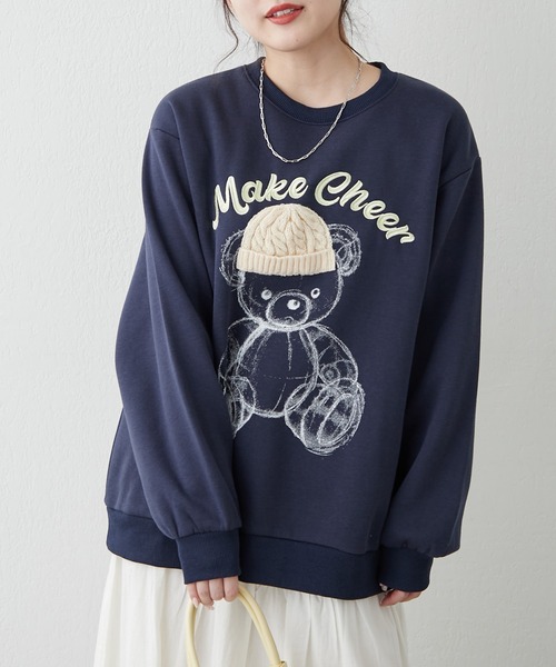 Another Branch olive des olive(アナザーブランチオリーブデオリーブ)の「ニット帽クマ裏起毛スウェット(スウェット・レディース・オフホワイト/ネイビー/チャコールグレー/オートミール・FREE)」の4枚目の写真