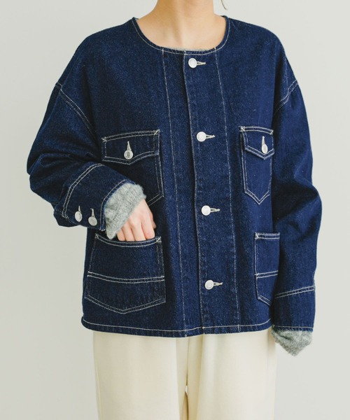ITEMS URBANRESEARCH（アイテムズ アーバンリサーチ）の「デニムノーカラージャケット（デニムジャケット・レディース・インディゴブルー/ライトブルー・FREE）」の22枚目の写真