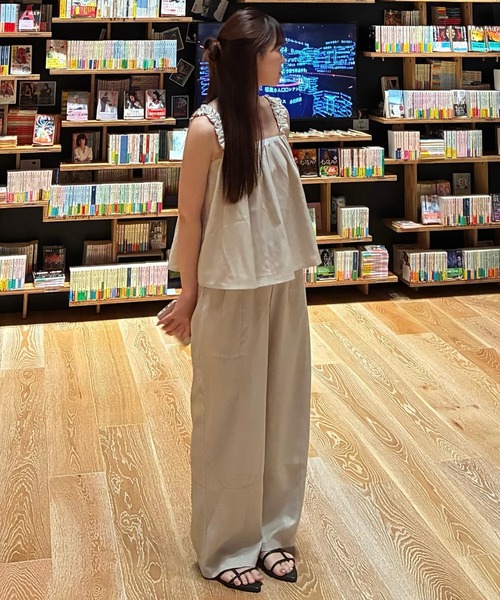 RANAN（ラナン）の「麻調フリルデザインキャミセットアップ（セットアップ・レディース・ブラック/ブラウン/ネイビー/ベージュ・LL/L/M）」の22枚目の写真