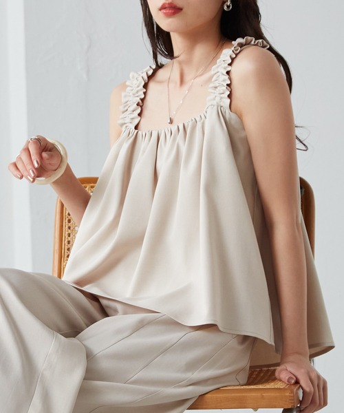 RANAN（ラナン）の「麻調フリルデザインキャミセットアップ（セットアップ・レディース・ブラック/ブラウン/ネイビー/ベージュ・LL/L/M）」の10枚目の写真